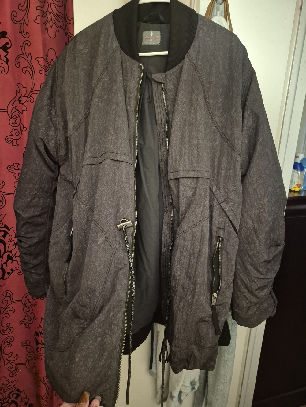 Free People Charcoal Gray Oversized Bomber Jacket
